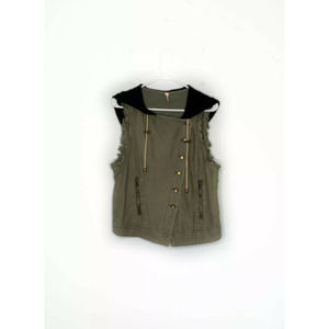 Free People Denim Hooded Vest Olive Green Medium